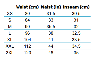 2025 HH Mens Bottoms 0 Size Chart